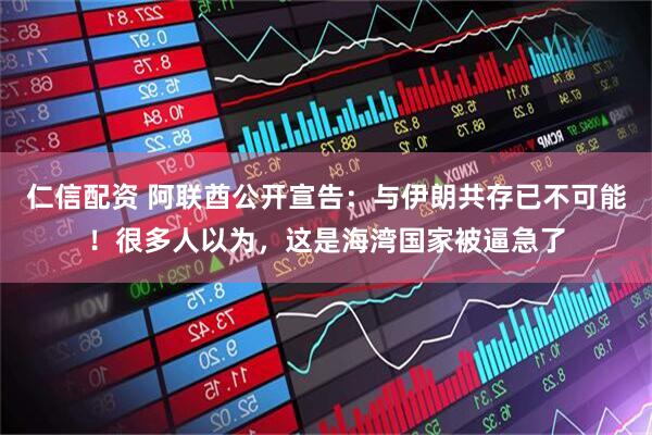 仁信配资 阿联酋公开宣告：与伊朗共存已不可能！很多人以为，这是海湾国家被逼急了