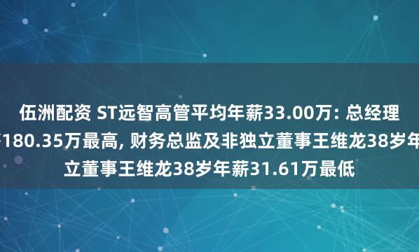 伍洲配资 ST远智高管平均年薪33.00万: 总经理王延邦45岁年薪180.35万最高, 财务总监及非独立董事王维龙38岁年薪31.61万最低