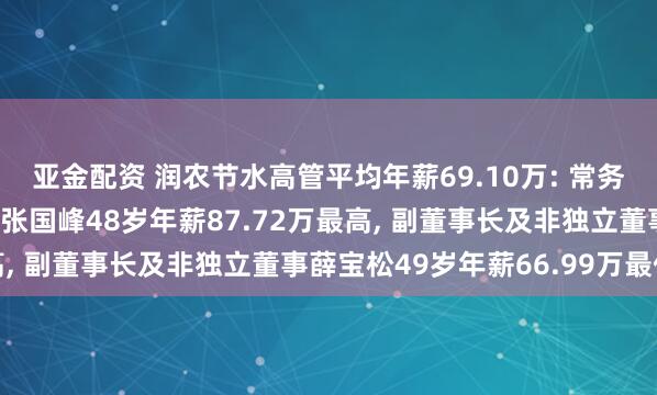 亚金配资 润农节水高管平均年薪69.10万: 常务副总经理及非独立董事张国峰48岁年薪87.72万最高, 副董事长及非独立董事薛宝松49岁年薪66.99万最低