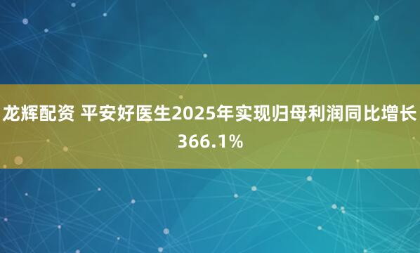 龙辉配资 平安好医生2025年实现归母利润同比增长366.1%